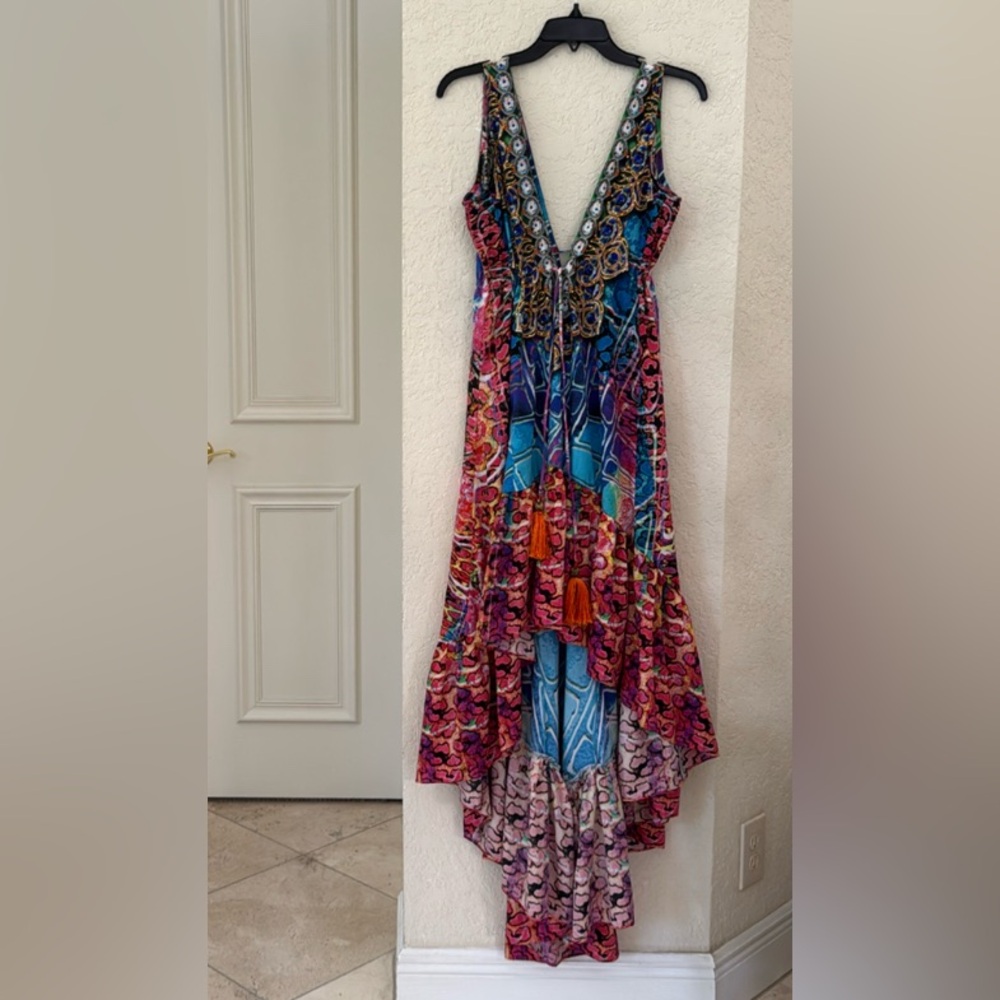 Multi-Color V-Neck High-Low Maxi Dress